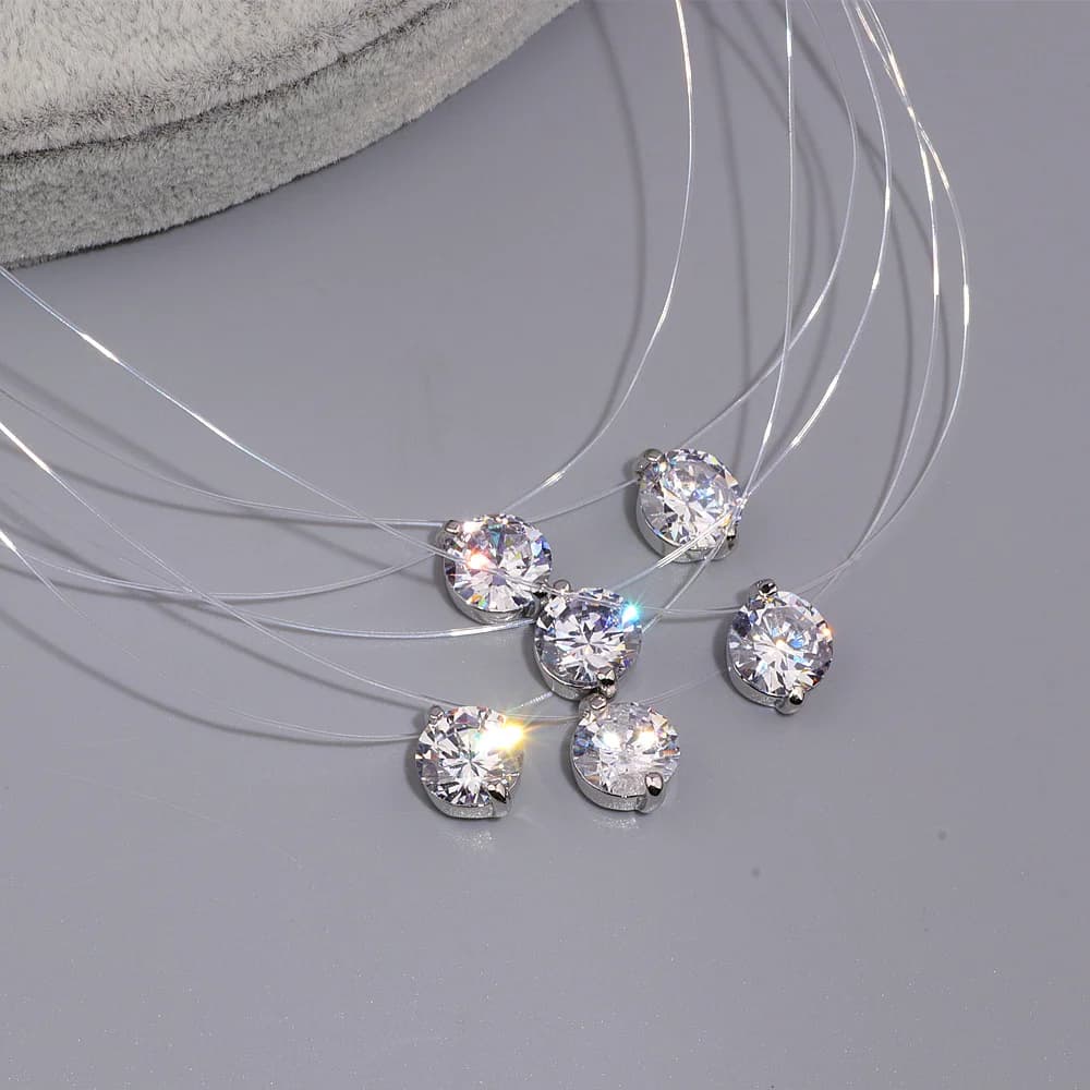 Sexy linea invisibile trasparente collana girocollo in zircone bianco per donna 2017 nuovi gioielli in cristallo Bijoux Super Shinning X174