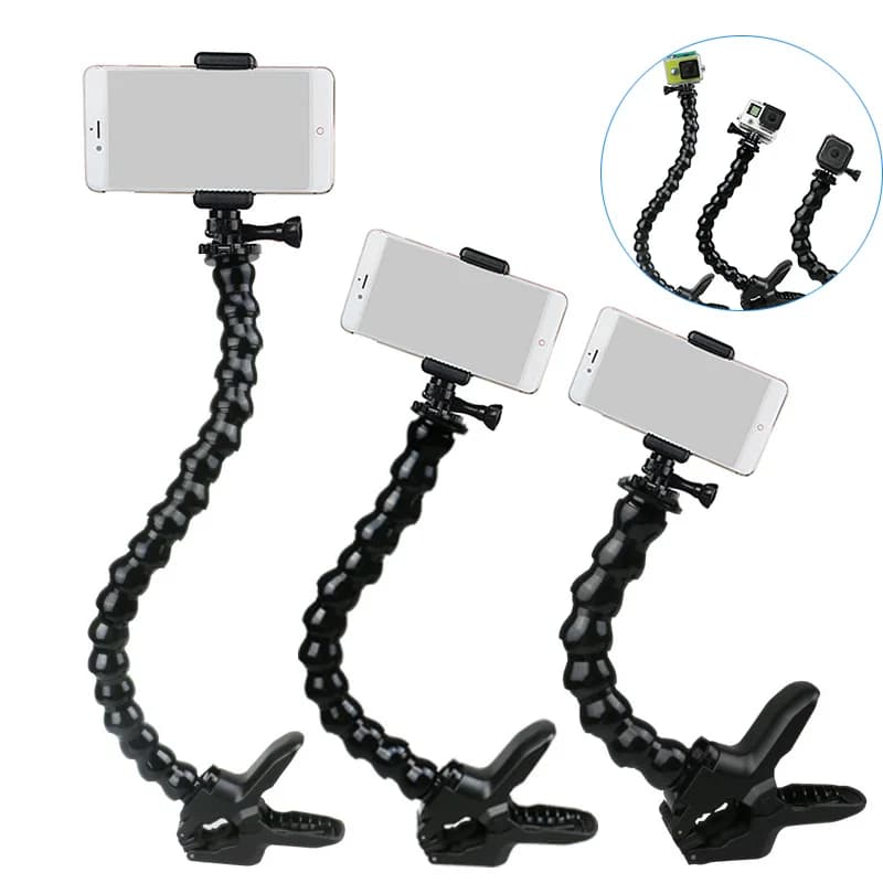 Monopiede flessibile a collo di cigno con morsetto per fotocamere Gopro SJcam Supporto per selfie stick per telefoni Iphone Xiaomi Huawei Samsung