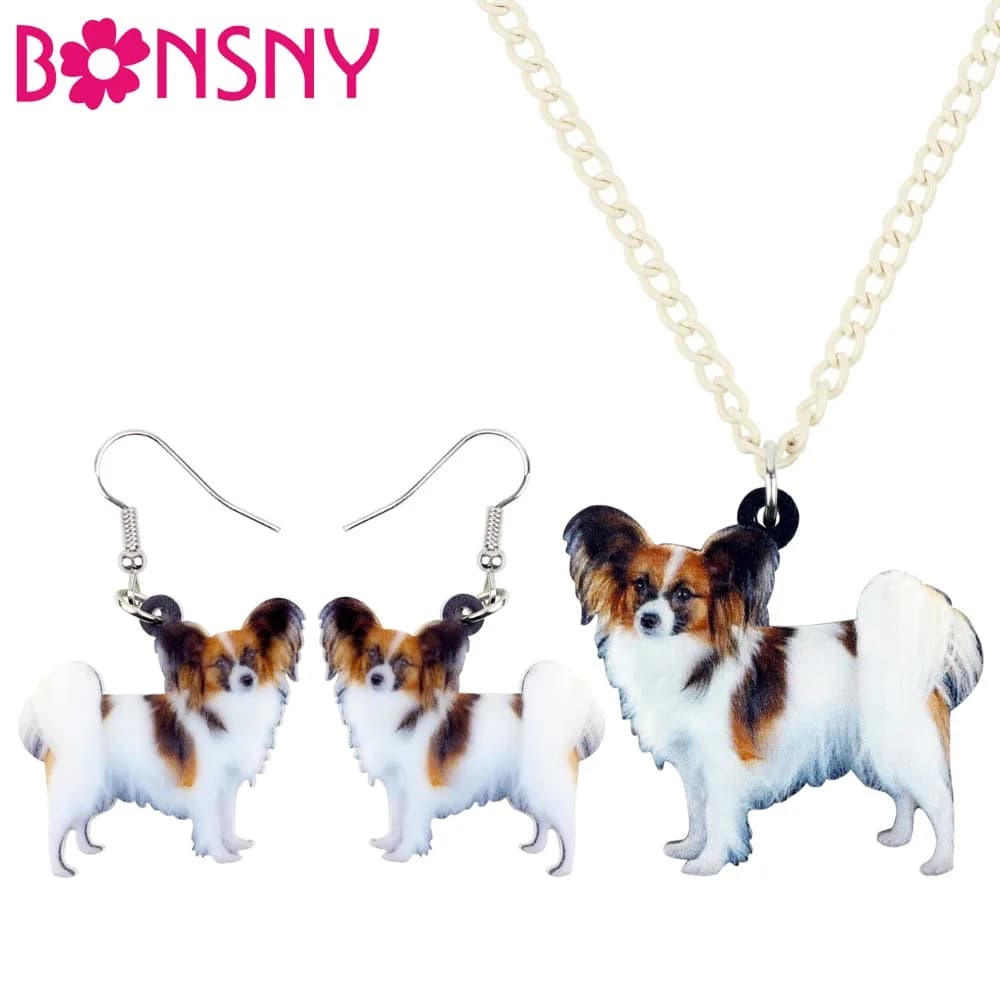 Bonsny Dichiarazione Acrilico Sveglio Papillon Dog Orecchini Della Collana Del Collare Animale Set di Gioielli Per Le Donne Ragazze Amanti Degli Animali Pendenti e Ciondoli Regalo
