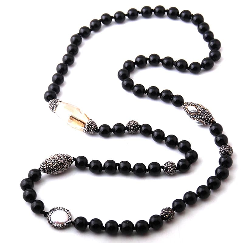 Fashion Black Stone Beads Halsband Handmake Black Crystal Paved Stone Necklace