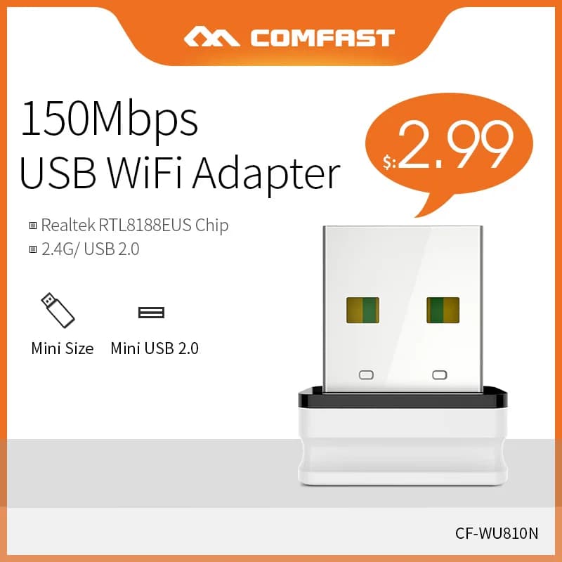 COMFAST MINI Scheda di Rete Wireless Adattatore WiFi USB 150Mbps Scheda LAN di Rete Dongle per Estensore di Segnale Wifi 2.4G CF-WU810N