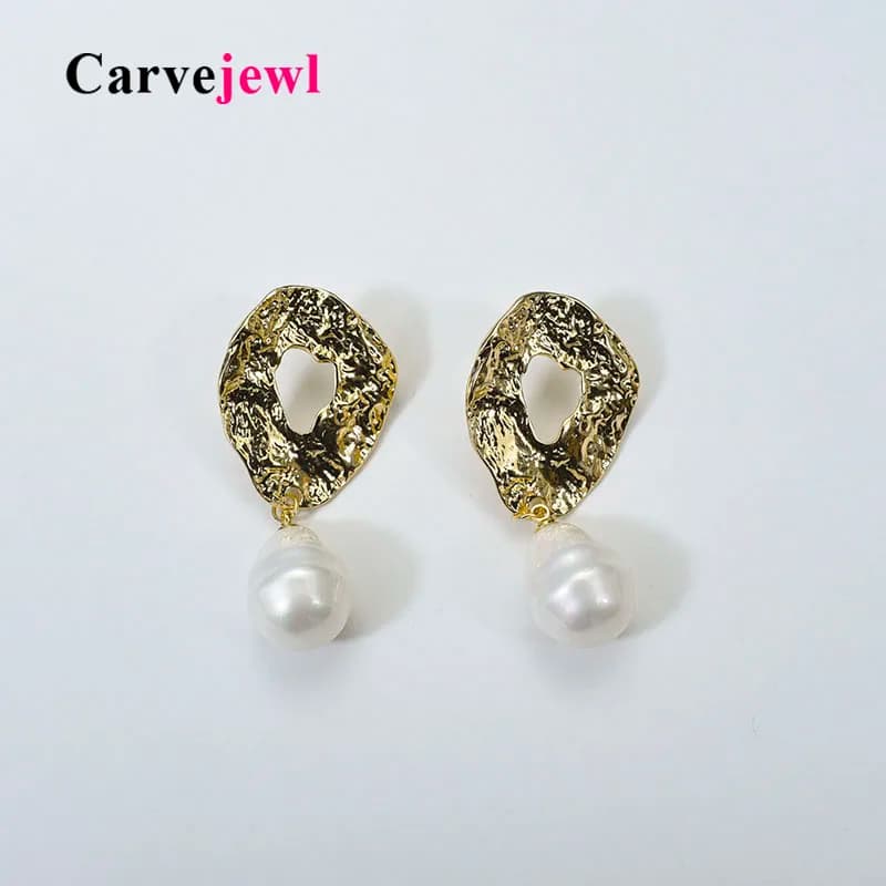 Carvejewl Goccia Pendant Metal Earrings Geometric Irregular Geometric Earrings for Women's New Way Simulated Pearl Earrings
