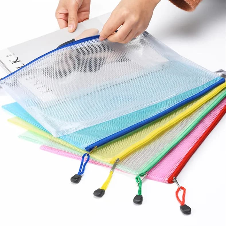 Cartella portadocumenti in plastica trasparente con griglia A4, organizer per documenti aziendali, borsa con cerniera, borse per riporre matite per ufficio, scuola, cancelleria
