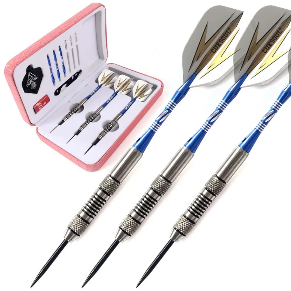CUESOUL Freccette con punta in acciaio al tungsteno - 24 grammi 90% botti di freccette al tungsteno con custodia per freccette rosa