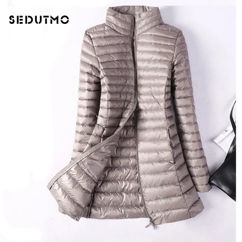 SEDUTMO Winter Women Down Jackets Ultra Light Duck Down Coat Long Puffer Jacket Slim Black Parkas ED037