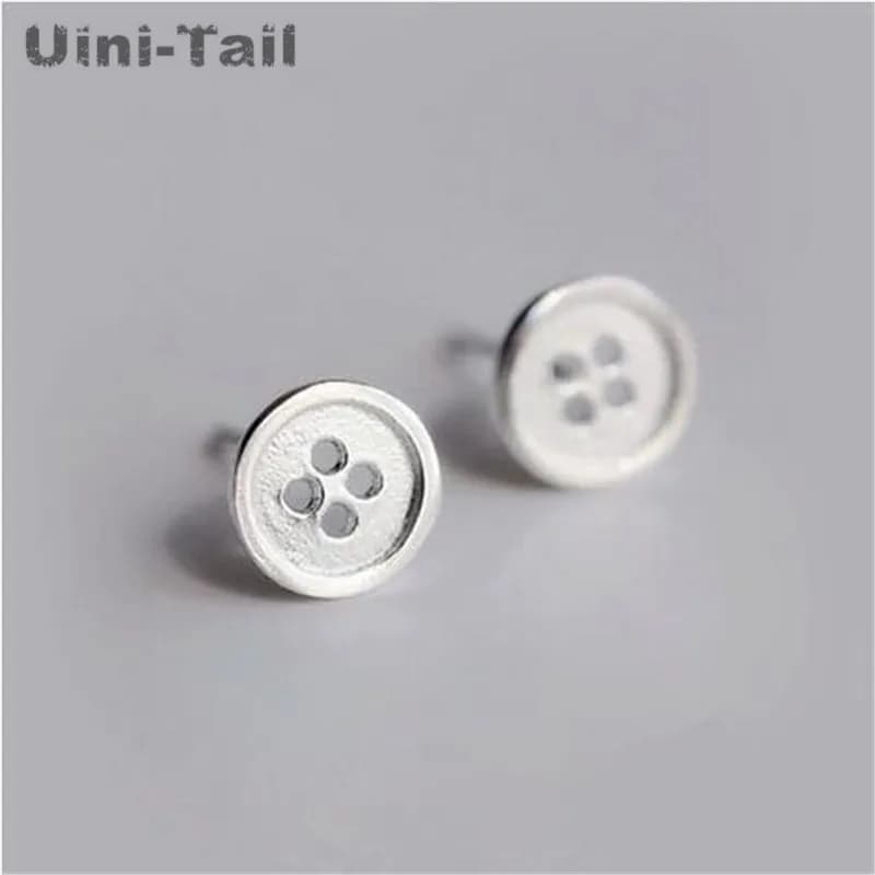 Uini-Tail hot new 925 sterling silver small fresh silver button female earrings fashion simple tide flow high quality jewelry