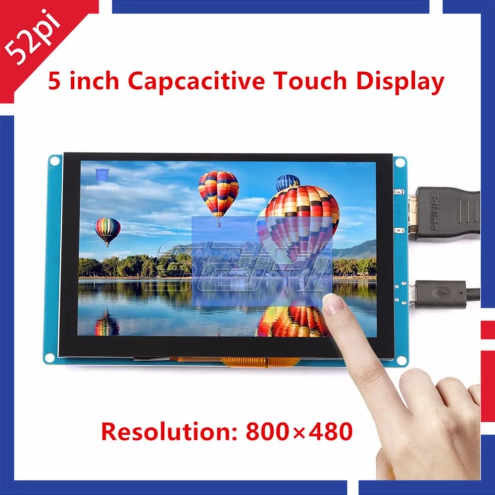 52Pi 5 inches 800*480 Display Monitor Touch Screen capacitive for Raspberry Pi 4 B all platform/ PC