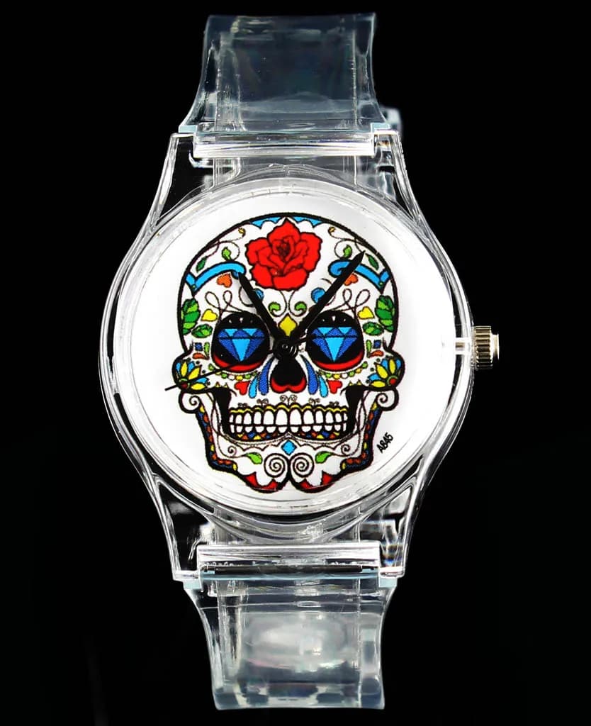 Women's Diabolic Heart Skeleton Skeleton Flower Women's Fashion Men Transparent White Quartz Watch Strap Wrist Watch