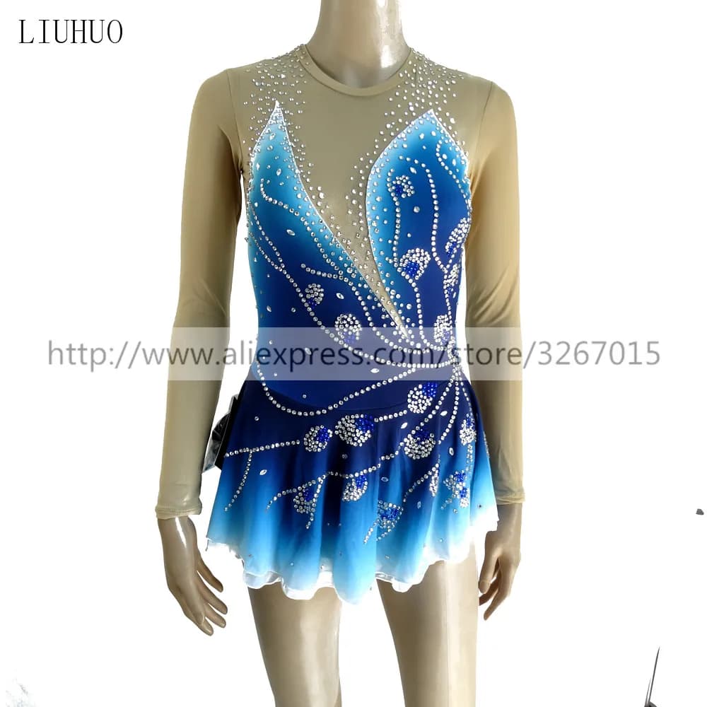 LIUHUO abito da pattinaggio su ghiaccio artistico Costume da donna per ragazze Performance ginnastica ritmica concorso di balletto body blu