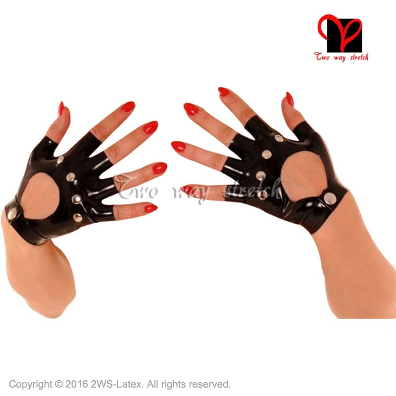 Nero Sexy Senza Dita Guanti In Lattice con fori Tasti di Gomma Guanti Gummi Glovelettes ruffles Wristlets Knuckle nero ST-037