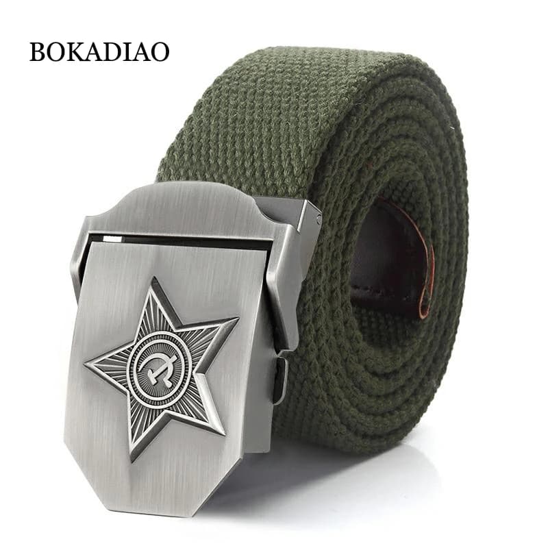 BOKADIAO Uomini e donne tela cintura di lusso CCCP 3d a cinque raggi stelle fibbia in metallo jeans cinture tattiche dell'esercito per cinturino militare maschile