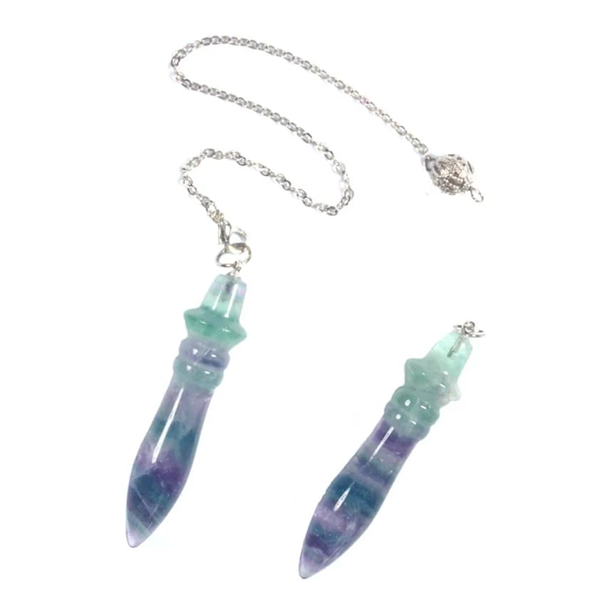 Fluorite naturale 7 Chakra pendoli in pietra di cristallo per la guarigione quarzo Reiki rabdomanzia divinazione pendolo pendolo ciondolo gioielli