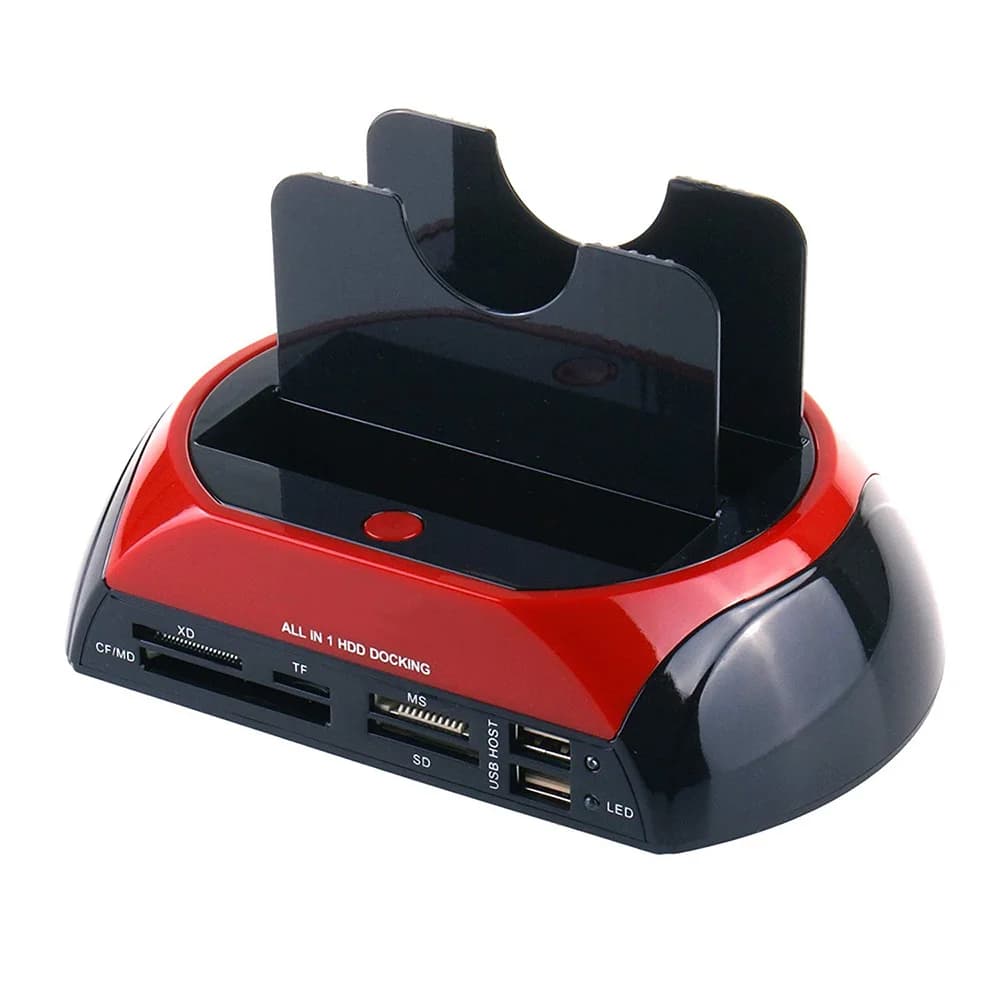 Docking station HDD IDE da USB 2.0 a SATA con doppia slot tutto in uno con lettore di schede per disco rigido SATA IDE da 2,5 3,5 pollici