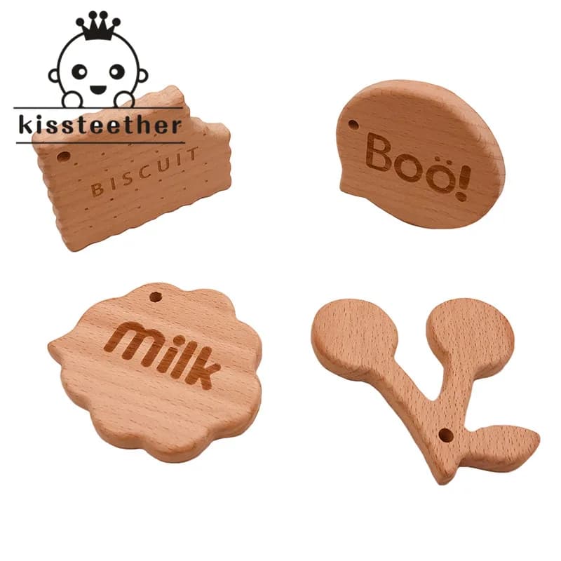 Kissteether Giocattolo incatenabile per neonati Massaggiagengive in legno per bambini Forma di ciliegia Natrual en Toys Accessori per la dentizione Regali per la doccia