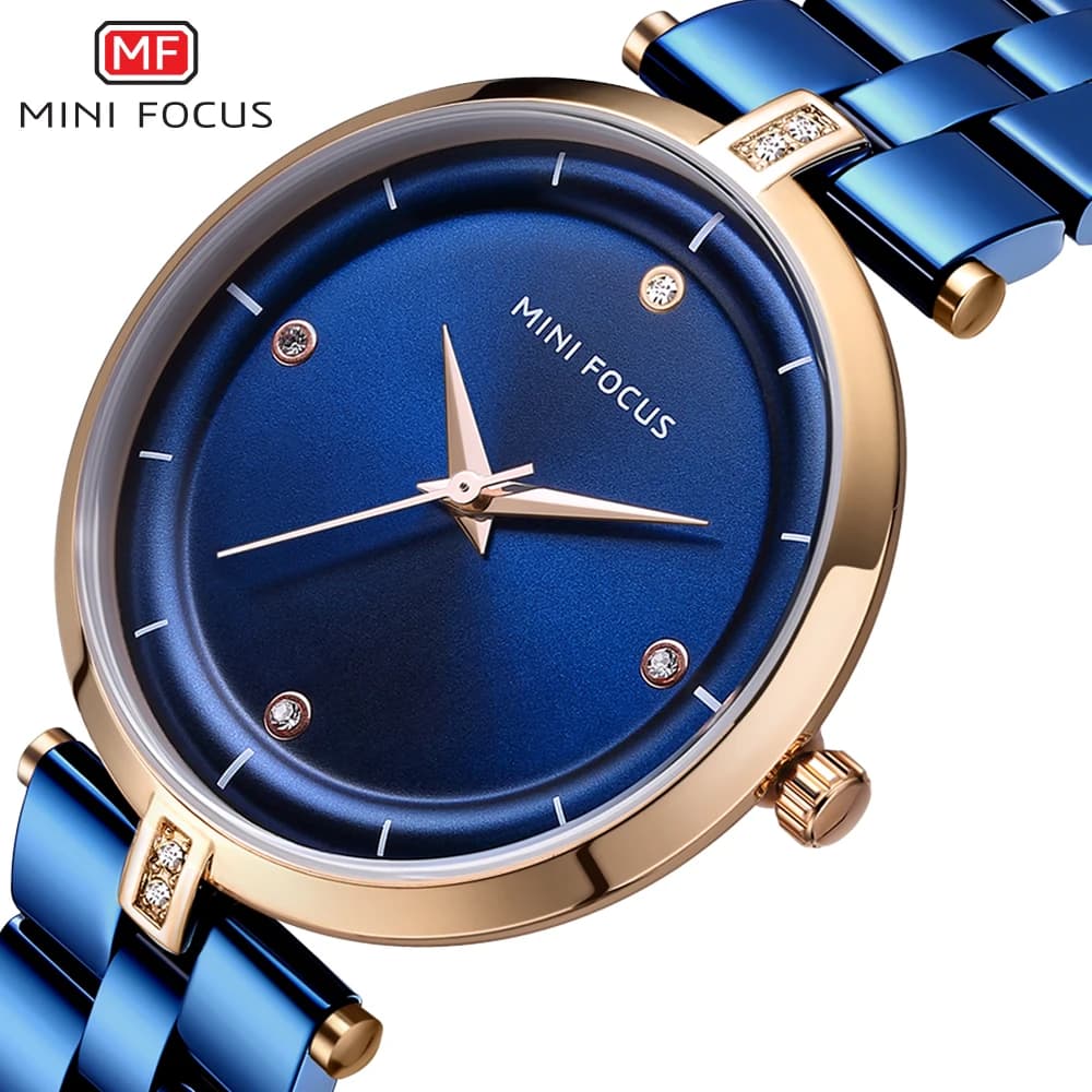 MINI FOCUS Women's Watch Luxury Quartz watch from the best brands Women's Simple Stainless Steel Casual Wrist Watch with Women's Fashion Rhinestones
