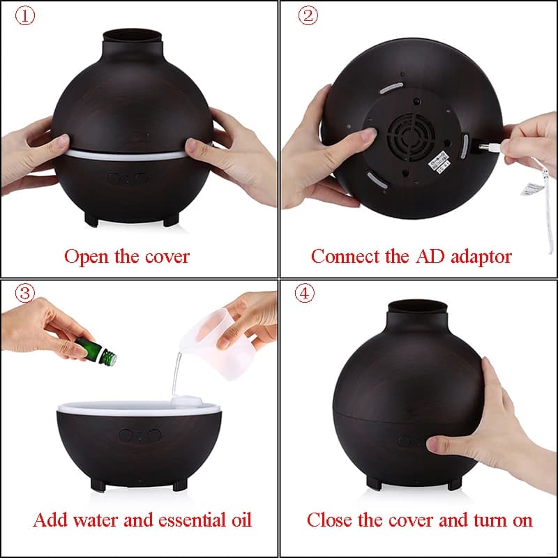 THANKSHAR Umidificatore Ultrasonico da 625ml con Effetto Legno, Diffusore di Oli Essenziali e Nebulizzatore per Casa e Ufficio