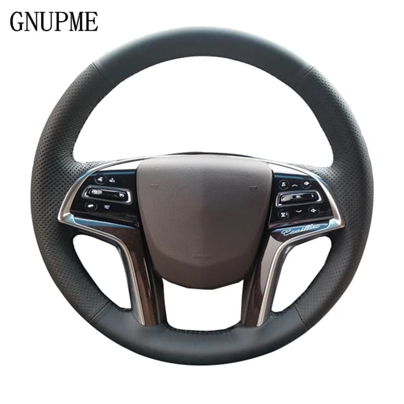FAI DA TE Cucito A mano Nero Artificiale Volante In Pelle Auto Copertura Della Ruota per Cadillac XT5 XTS SRX CT6 Accessori Interni