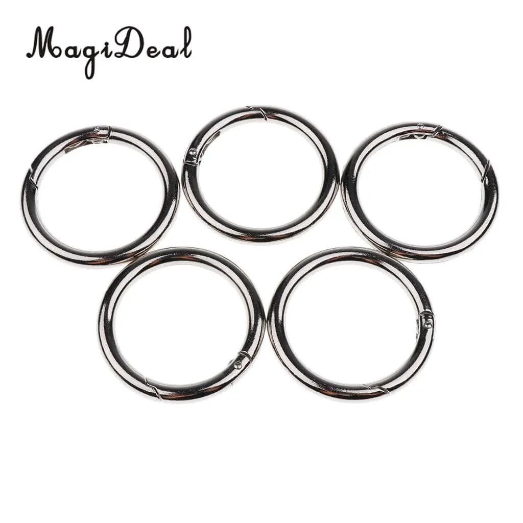 5 pezzi rotondo push cancello a scatto gancio aperto anello a molla moschettone a catena 15/20/25/30/35/40/44/49mm per accessorio di arrampicata da campeggio all'aperto