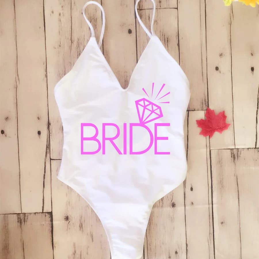 Costumi da bagno imbottiti Costumi da bagno per addio al nubilato Costumi da bagno interi con diamanti Costumi da bagno per donna Costumi da bagno per donna Bikini da sposa bianco rosa