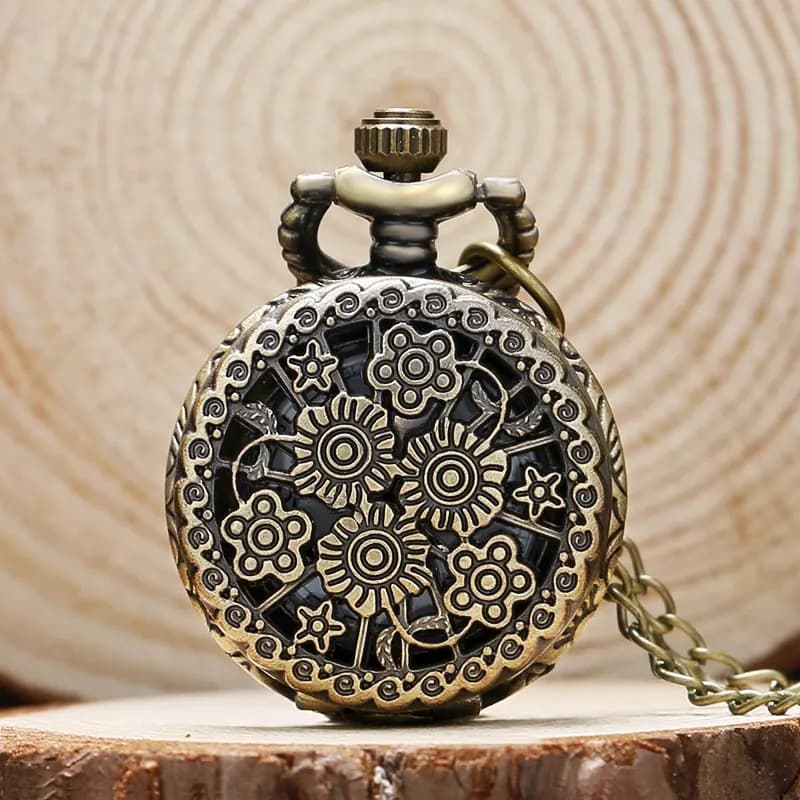 Elegante orologio da tasca con ciondolo in quarzo cavo piccolo con catena maglione regalo per uomo donna