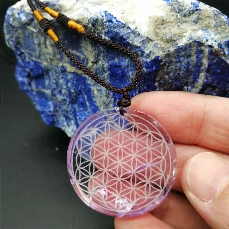 natural stone quartz Purple crystal crystal pendant pendulum flower of life pendants chakra suspension healing