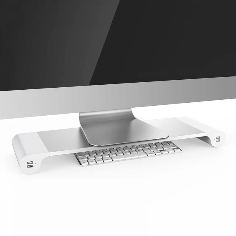 Aluminum Table Monitor Notebook Support for Laptop Space Bar Anti-slip Desk Riser with 4 Port USB Charger for iMac, MacBook Pro, Air
