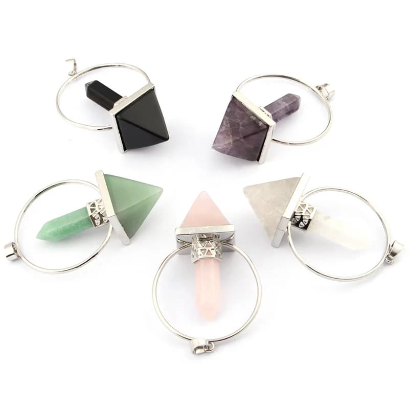 7 Chakra Naturale di Pietra Pendolo per Rabdomanzia Reiki Guarigione Esagonale Prisma Piramide Bianco Rosa Di Cristallo di Ossidiana Pendenti Con Gemme E Perle 1pcs