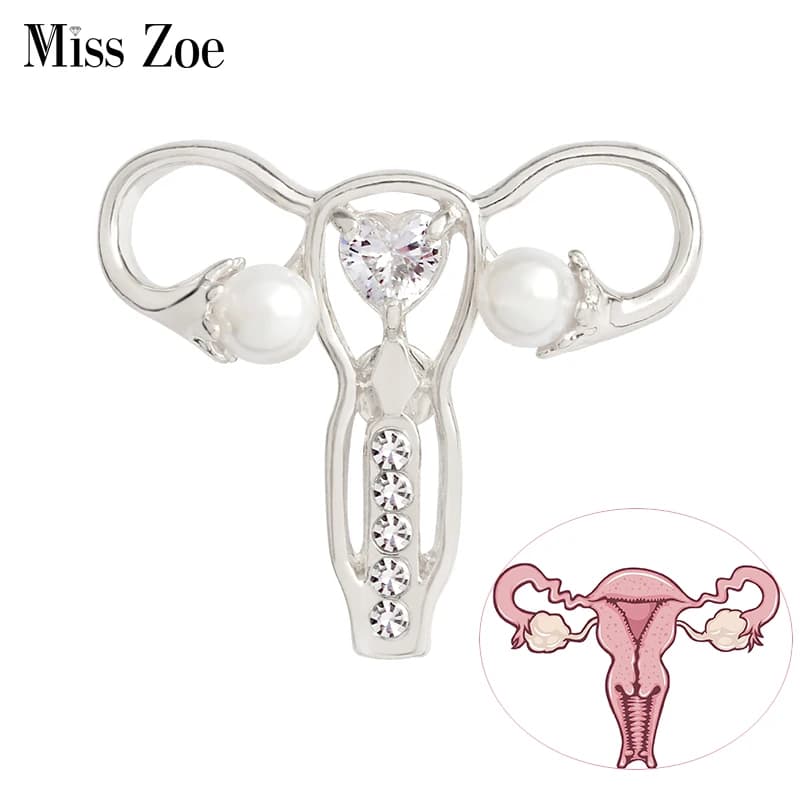 Utano femminile Utero Spilla Spille Zircone perla Organo gioielli medici Ginecologia Medicina Simbolo regalo per Dottore Infermiere