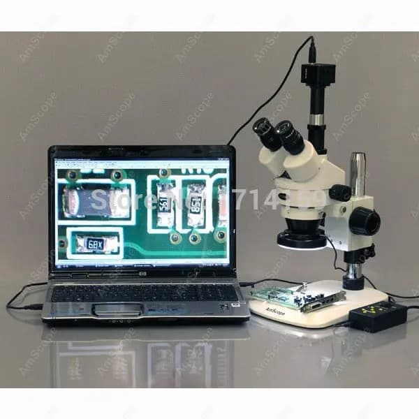 Microscopio Stereo Trinoculare AmScope con Zoom 3.5X-90X, Illuminazione LED Multi-Zona 144 e Fotocamera USB 2.0 da 8MP su Supporto a Colonna
