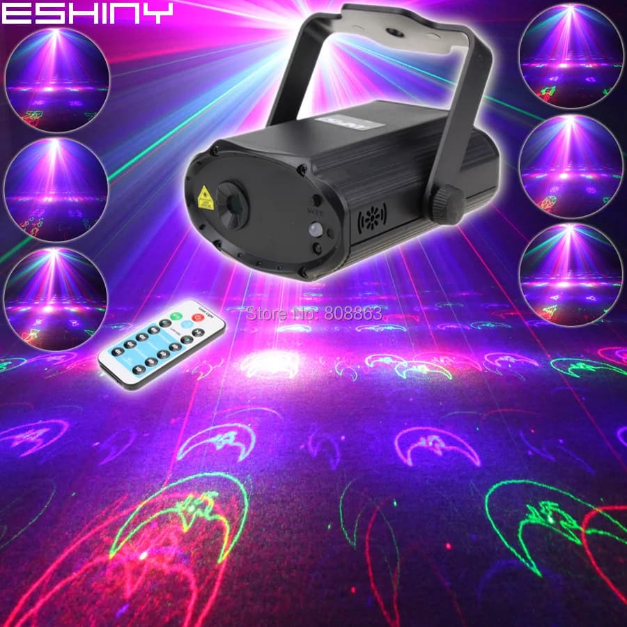 ESHINY T180D3 Mini Proiettore Laser RGB con Telecomando, 12 Motivi Natalizi, Luci per DJ, Discoteca, Bar, Feste in Casa, Effetti Scenici Natalizi