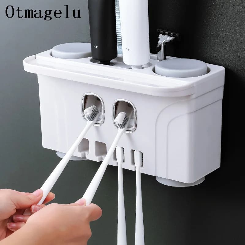 Set di accessori per il bagno Dispenser automatico di dentifricio pigro Portaspazzolino con kit di tazze Spremi dentifricio per bambini