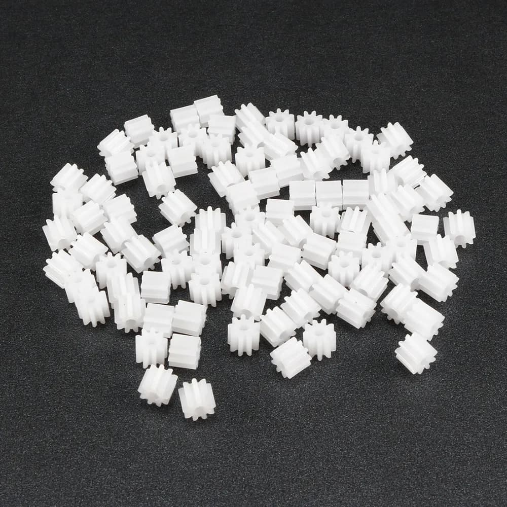 Uxcell 100 Pz OD5.5mm 9 Denti Modulo Ingranaggio In Plastica Apertura 2mm per Auto FAI DA TE Modello di Robot Motore Giocattolo Accessori 092A