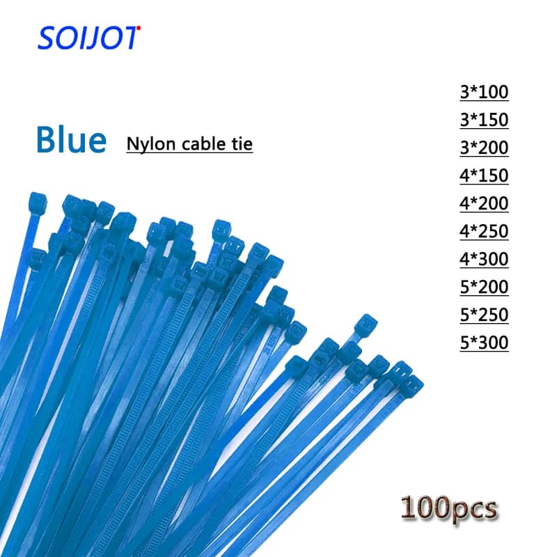 Self-Locking Plastic Nylon Wire Cable Zip Ties 100pcs Blue Cable Ties Fasten Loop Cable Various specifications