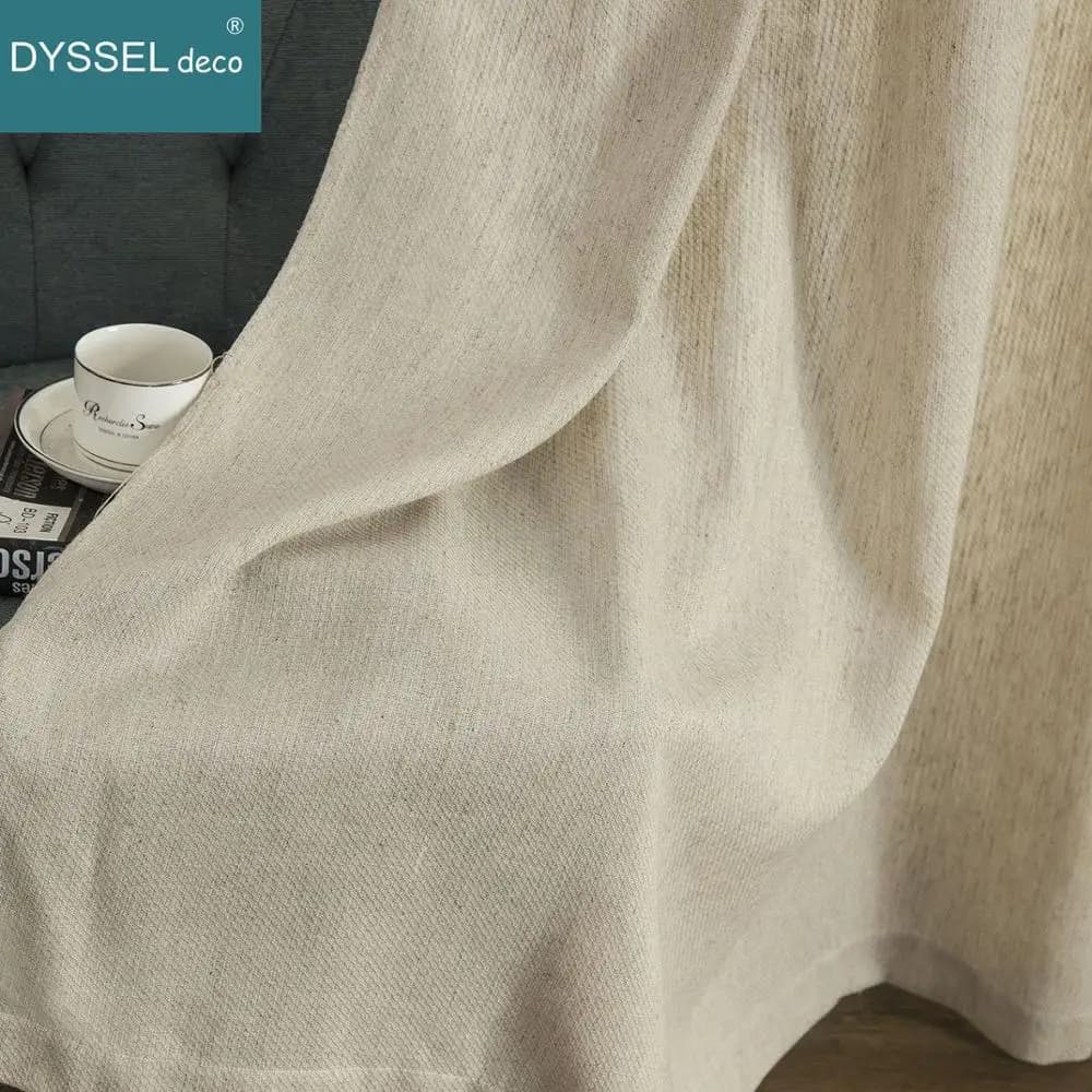 Solid Home Decorative Anti-UV Natural Linen American Style Window Curtains Rod Pocket Grommet Top for Living Room Bedroom