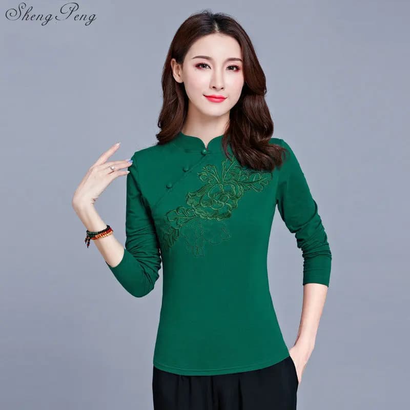 Top Cheongsam Abbigliamento Cinese Tradizionale Per Le Donne Manica Lunga Camicia di Cotone Abbigliamento Vintage Top e Camicetta G117