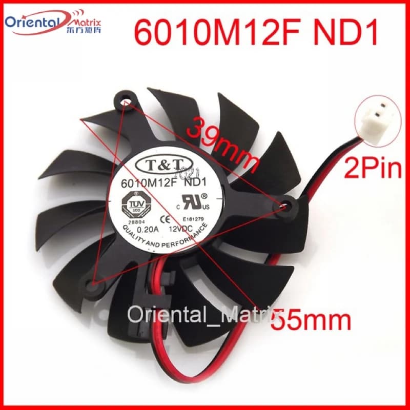 Nuova ventola di raffreddamento VGA per scheda grafica/video 6010M12F ND1 12V 0.20A 55mm 39*39*39mm 2 fili 2 pin