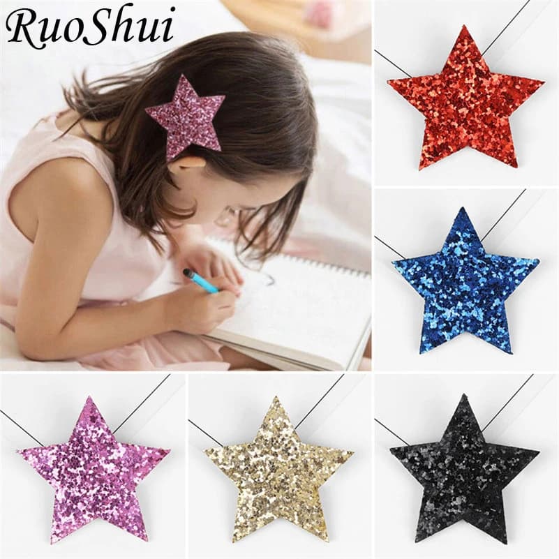 Forcine per capelli moda principessa coreana carina Fermagli per capelli glitter stella a cinque punte per ragazze Bambini Barrettes Copricapo Accessori per capelli