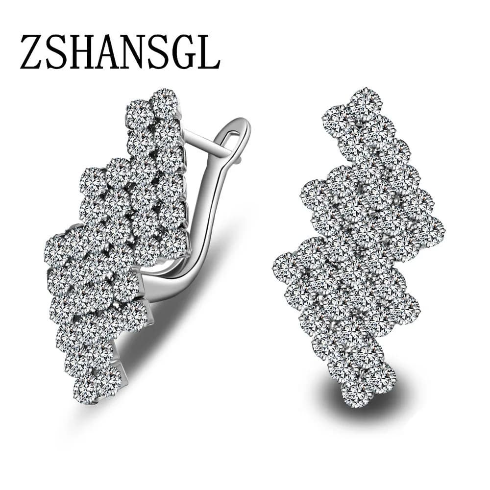 New Fashion Statement Bijoux 2 colori romantici orecchini in argento 925 con fiore di cristallo ad ago per gioielli da sposa da donna