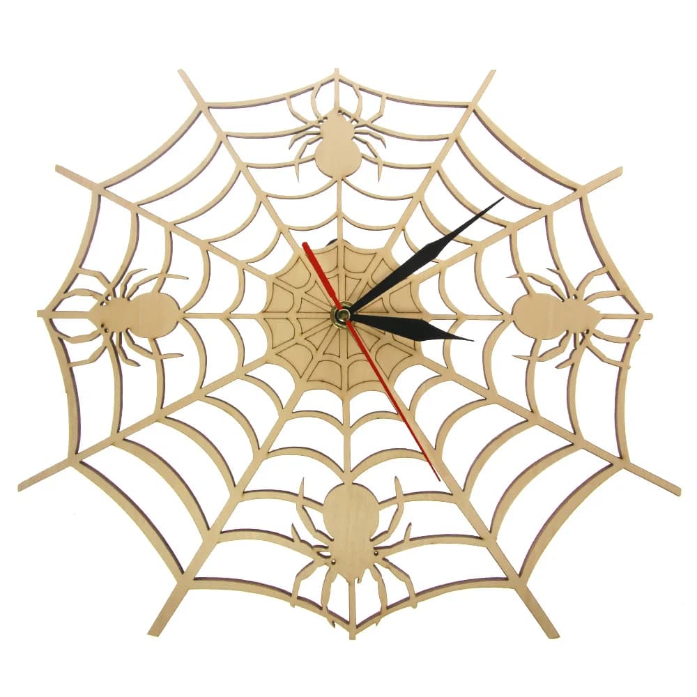 Orologio da parete moderno in tela di pannocchia in legno naturale Halloween Nightmare Spider raccapricciante Orologio da parete in legno Onyx Man Cave Gothic Home Decor