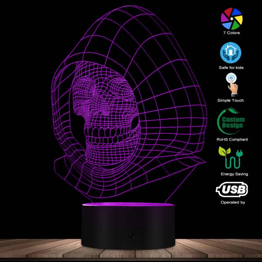 Halloween Skeleton Sculpture LED Novelty Art Light Visual Lamp Skull In Cap Desk USB Optical Illusion Lamp Handmade Night Lights