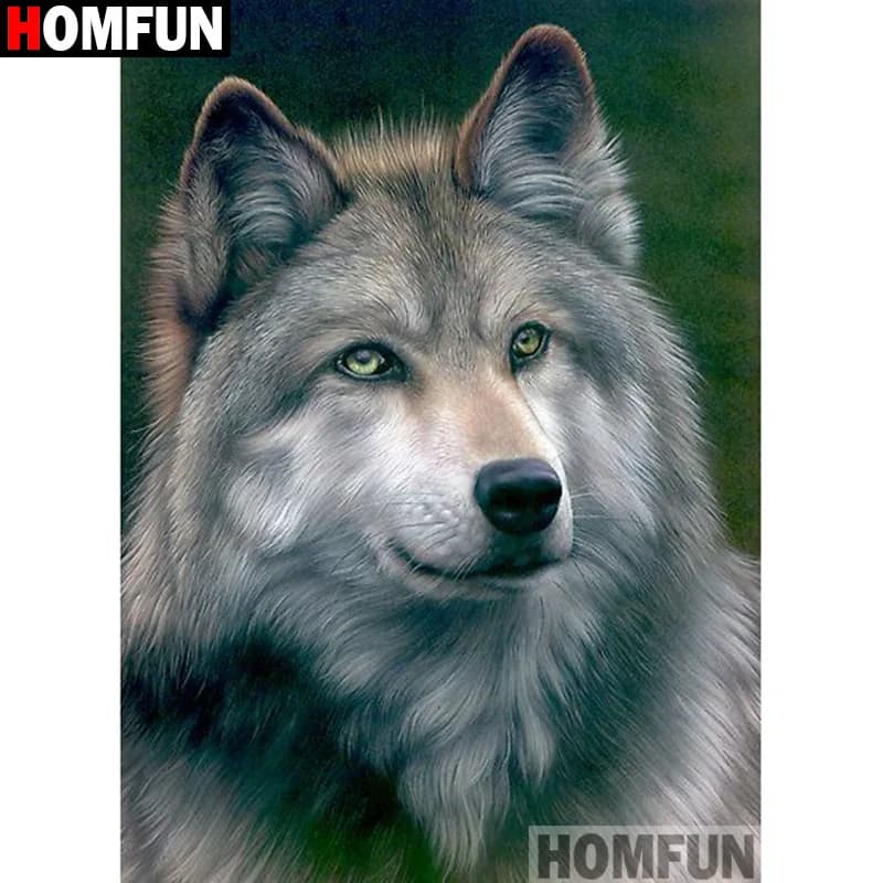 HOMFUN punta quadra/rotonda 5D pittura diamante DIY "lupo animale" ricamo a punto croce 5D decorazioni per la casa regalo A17466