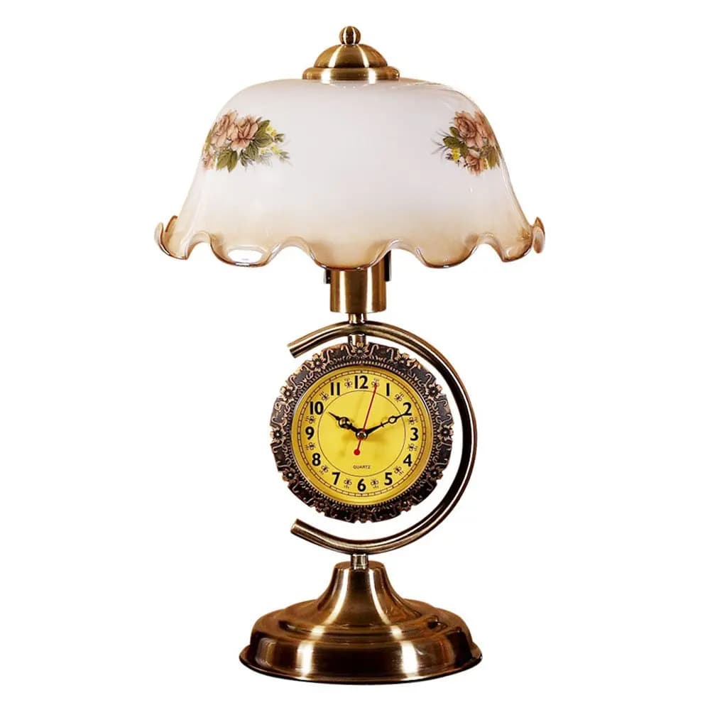 Orologio Lampade da tavolo Camera da letto fulvo europeo vintage oltre Lampade da tavolo per sala studio in vetro Apparecchio di illuminazione per scrivania da soggiorno