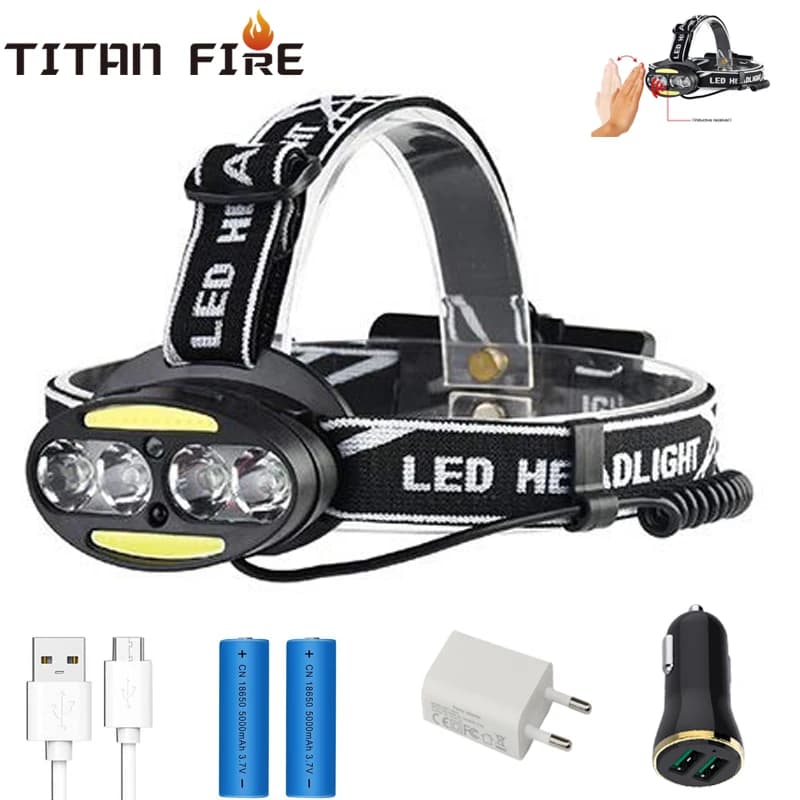 Motion Sensor Headlamp Headlight COB Head Lamp USB Rechargeable Waterproof Infrared Induction Head Flashligh Fishing Camping