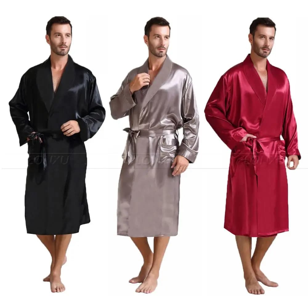 Mens Silk Satin Pijama Nightwear Vestaglia Vestaglie Bathrobe Night Shirt S ~ 3XL