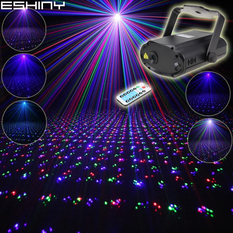 ESHINY Telecomando MINI RGB Laser Full Stars Modello Proiettore DJ Dance Disco Bar Famiglia Festa di Natale Effetto di illuminazione Spettacolo di luci N6T179