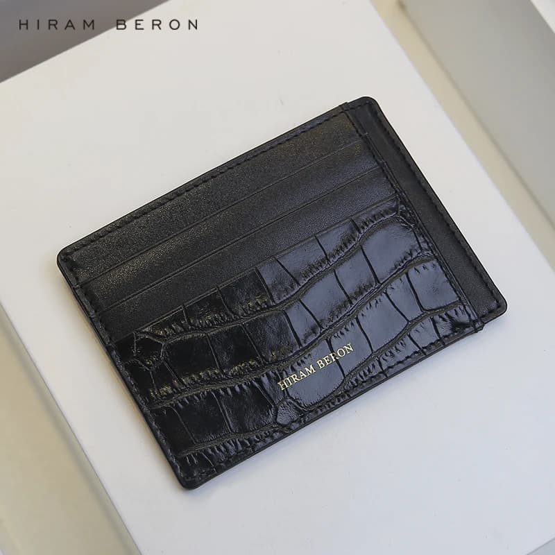 Hiram Beron Monogram Servizio di Cuoio di Lusso RFID Sottile Degli Uomini Del Raccoglitore Nero pacchetto regalo dropship