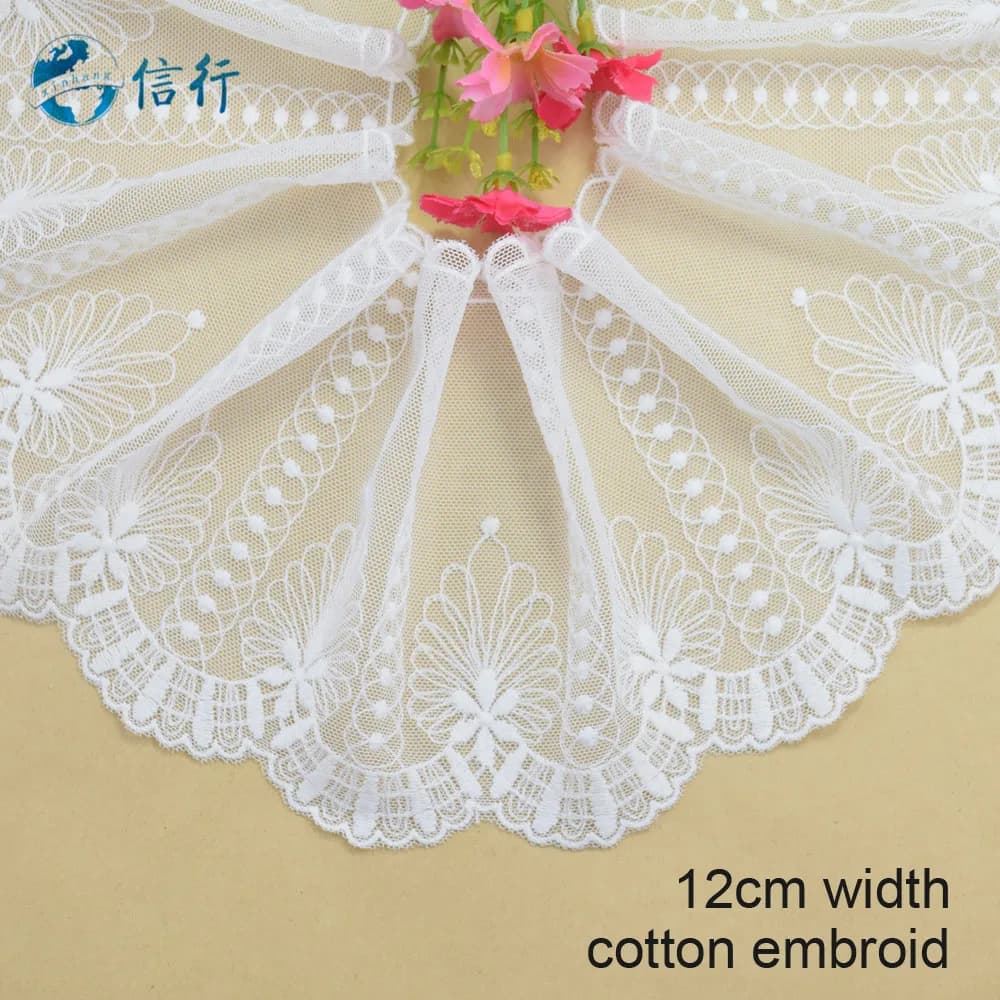 12cm width cotton embroidery lace white sewing ribbon Guipure trim fabric warp for knitwear curtain DIY accessories for clothing #3592