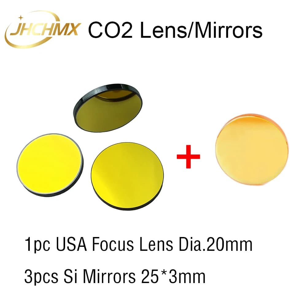 JHCHMX 1 pz Co2 CVD Znse Lente di messa a fuoco Dia20mm FL50.8/63.5/101.6mm + 3 pz Si Specchi 25*3mm Per Co2 Taglio Laser incisione