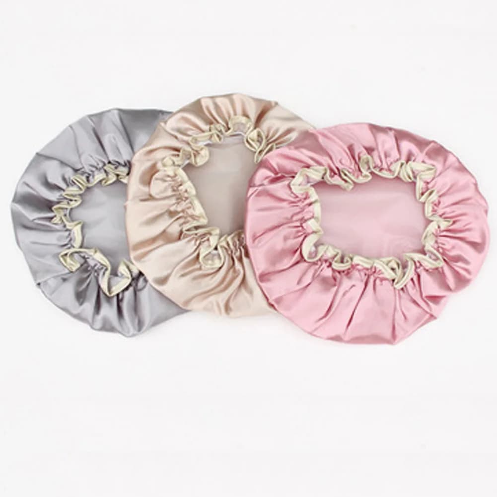 1pc beautiful women thick shower satin hats colored bathroom headphones hair cover double waterproof bathroom headset wholesale