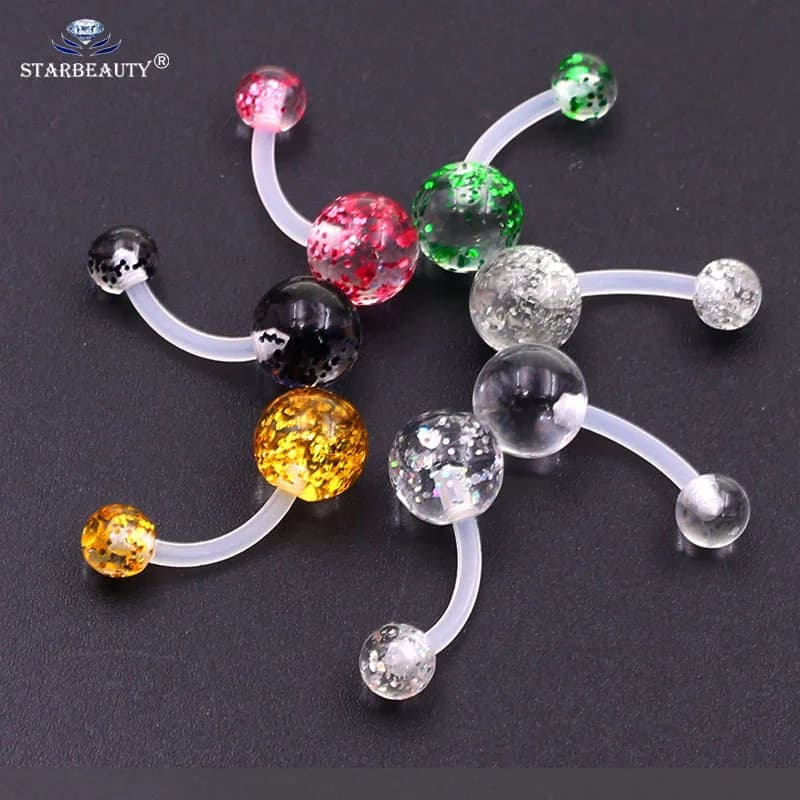 Starbeauty 1Pc Mix Color New Arrival Silicone Belly Piercing Navel flexible Bar Clear Small piercing nombril Stud Earring